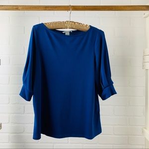 Blue blouse, elbow length sleeves